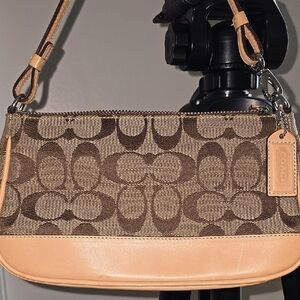 Coach Signature Brown and Tan Shoulder Bag